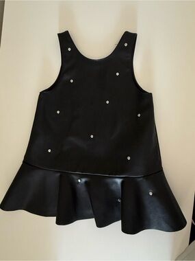 Zara Black Faux Leather Ruffle Hem Studded dress size 2-3